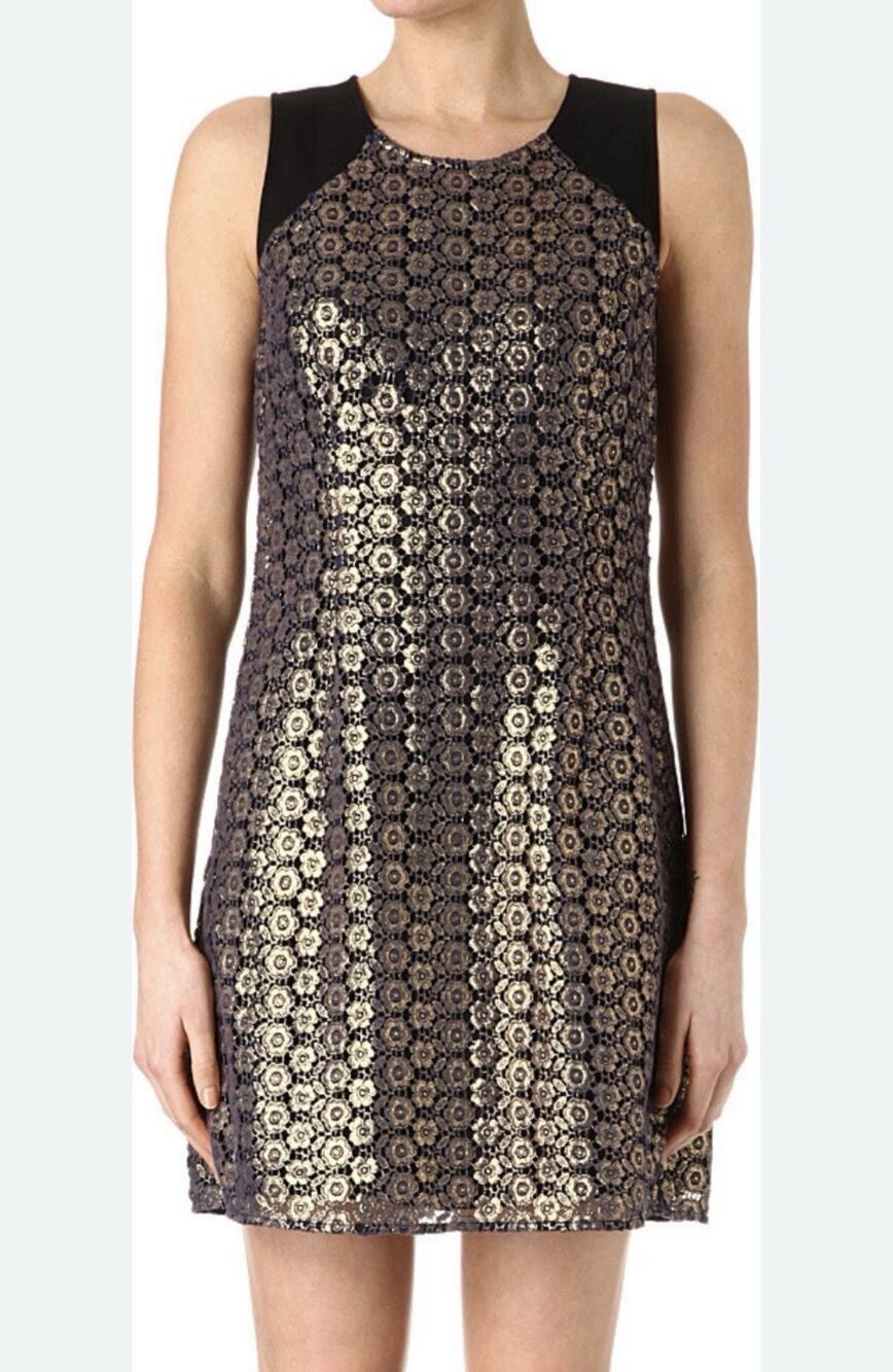 Juicy Couture Crochet Gilded Mini Dress — 2 Navy & Gold Office Former Party Girl